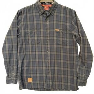 Indian Motorcycle Button Down Flannel Shirt Men's LARGE Plaid Blue Black Gray
